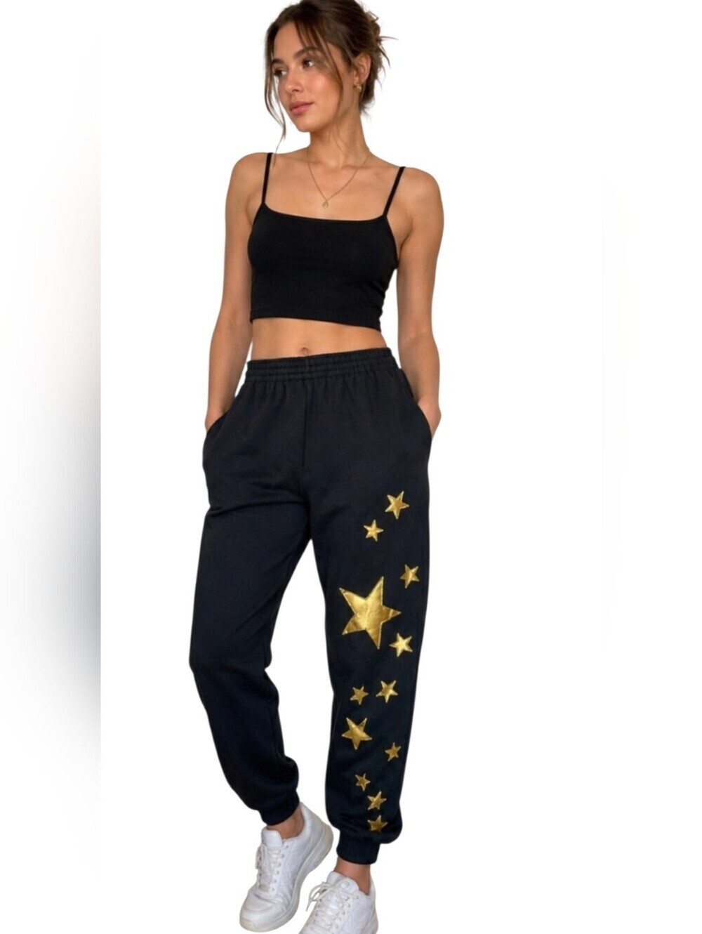 Vintage Tultex Black Gold Star Appliqué Jogger Sweatpants USA Made Small